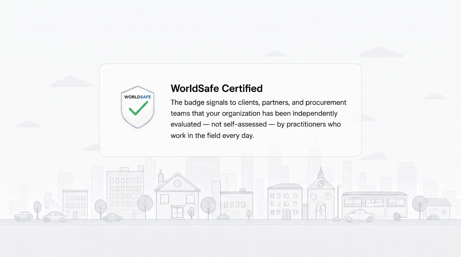 WorldSafe Certified badge shown over a cityscape